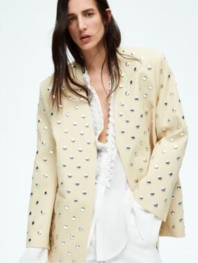 S , L New H&M Embellished Cream Beige Studded Bpazer Jacket